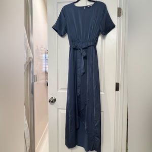 Formal Hi-Low Satin dress- Blue. Size